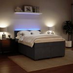 Pat box spring cu saltea, gri închis, 140×200 cm, catifea
