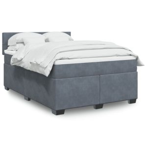 Pat box spring cu saltea, gri închis, 140×200 cm, catifea