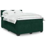 Pat box spring cu saltea, verde închis, 140×200 cm, catifea
