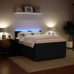 Pat box spring cu saltea, negru, 140×200 cm, catifea