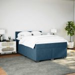 Pat box spring cu saltea, albastru, 140×200 cm, catifea