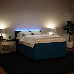 Pat box spring cu saltea, albastru, 140×200 cm, catifea