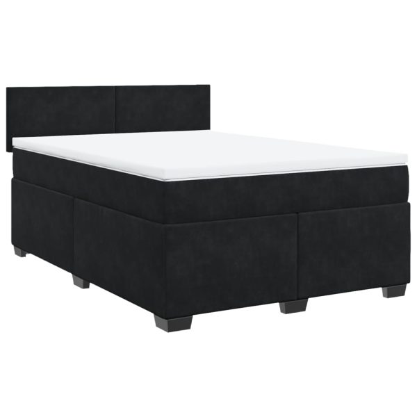 Pat box spring cu saltea, negru, 160×200 cm, catifea