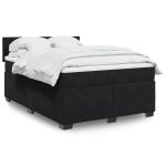 Pat box spring cu saltea, negru, 160×200 cm, catifea