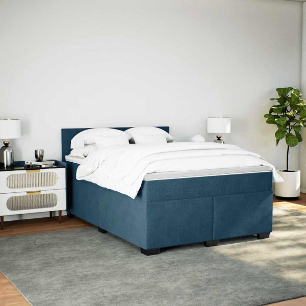 Pat box spring cu saltea, albastru, 160×200 cm, catifea