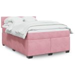 Pat box spring cu saltea, roz, 160×200 cm, catifea