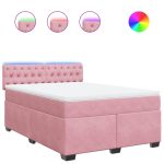 Pat box spring cu saltea, roz, 160×200 cm, catifea
