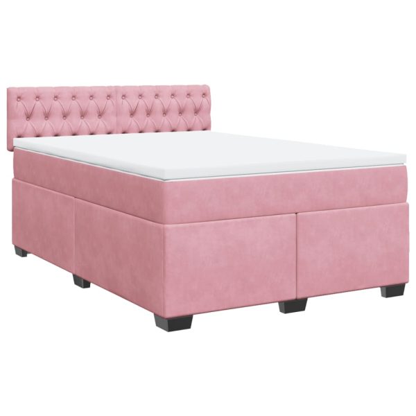 Pat box spring cu saltea, roz, 160×200 cm, catifea