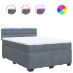 Pat box spring cu saltea, gri închis, 160×200 cm, catifea