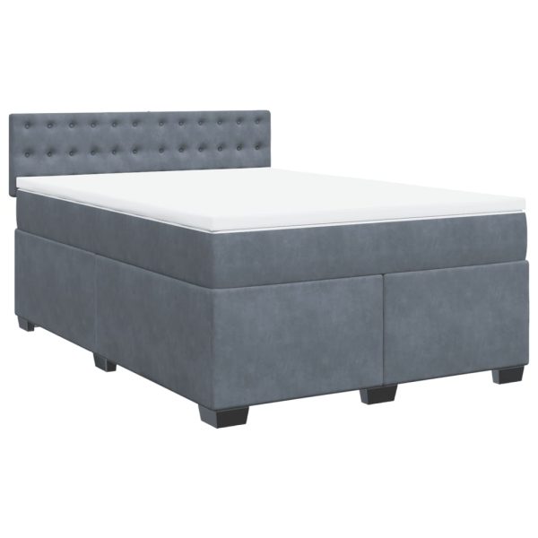Pat box spring cu saltea, gri închis, 160×200 cm, catifea