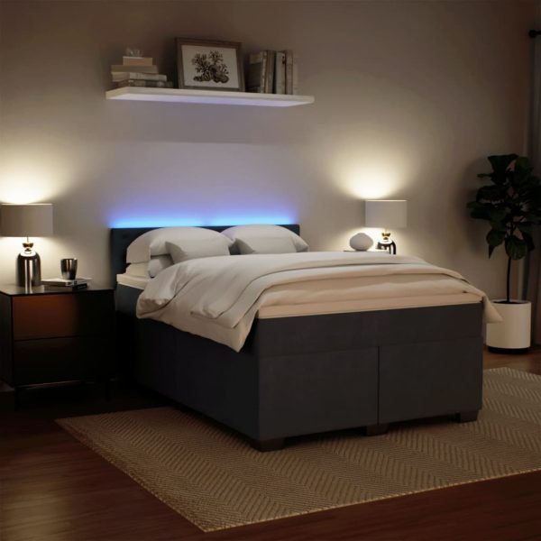 Pat box spring cu saltea, gri închis, 160×200 cm, catifea