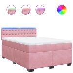Pat box spring cu saltea, roz, 160×200 cm, catifea
