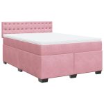 Pat box spring cu saltea, roz, 160×200 cm, catifea