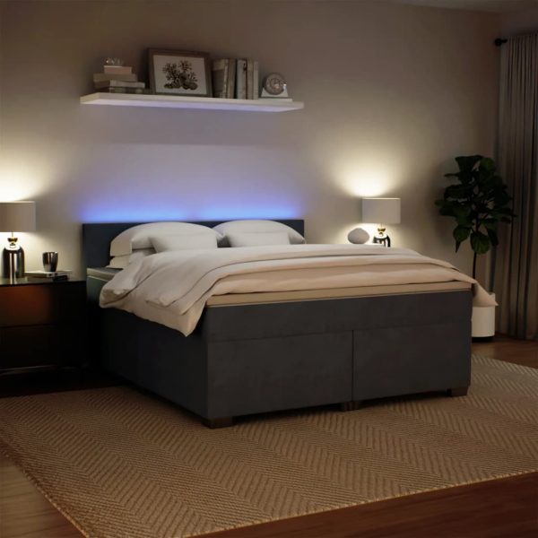 Pat box spring cu saltea, gri închis, 180×200 cm, catifea