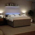 Pat box spring cu saltea, gri deschis, 180×200 cm, catifea