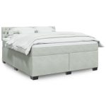 Pat box spring cu saltea, gri deschis, 180×200 cm, catifea