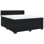 Pat box spring cu saltea, negru, 180×200 cm, catifea
