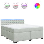 Pat box spring cu saltea, gri deschis, 180×200 cm, catifea