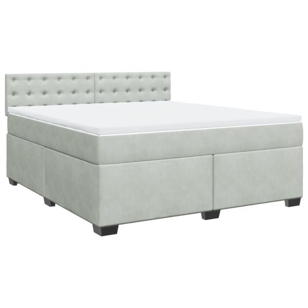Pat box spring cu saltea, gri deschis, 180×200 cm, catifea