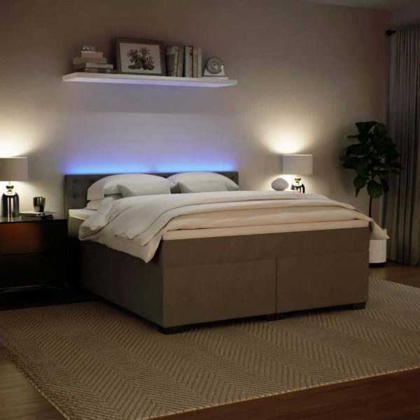 Pat box spring cu saltea, gri deschis, 180×200 cm, catifea
