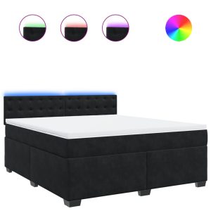 Pat box spring cu saltea, negru, 180×200 cm, catifea
