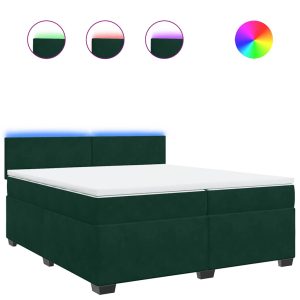 Pat box spring cu saltea, verde închis, 200×200 cm, catifea