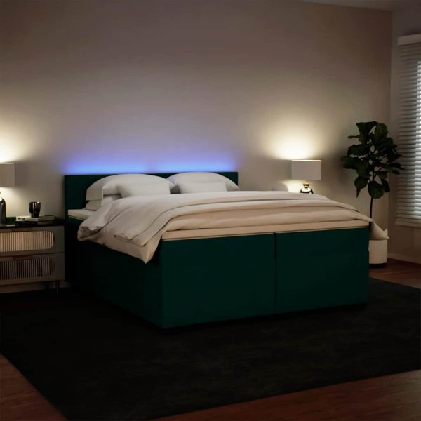 Pat box spring cu saltea, verde închis, 200×200 cm, catifea