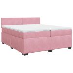 Pat box spring cu saltea, roz, 200×200 cm, catifea