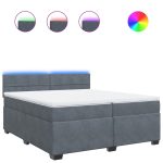Pat box spring cu saltea, gri închis, 200×200 cm, catifea