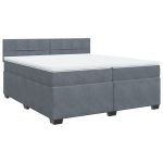 Pat box spring cu saltea, gri închis, 200×200 cm, catifea