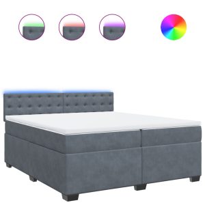 Pat box spring cu saltea, gri închis, 200×200 cm, catifea