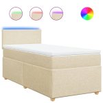 Pat box spring cu saltea, crem, 80×200 cm, textil