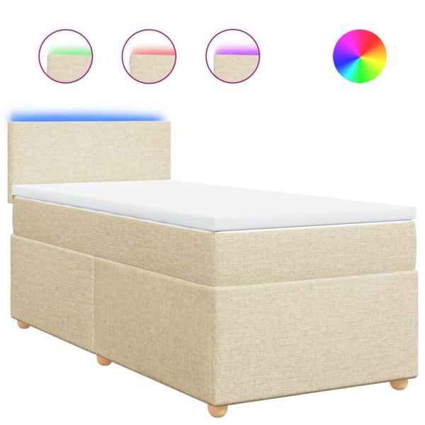 Pat box spring cu saltea, crem, 80×200 cm, textil