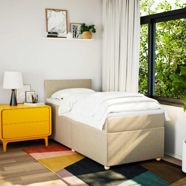 Pat box spring cu saltea, crem, 80×200 cm, textil