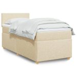 Pat box spring cu saltea, crem, 80×200 cm, textil