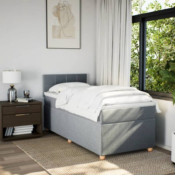 Pat continental cu saltea, gri deschis, 80×200 cm, textil