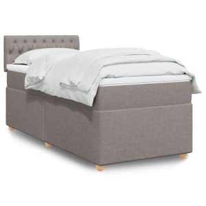 Pat box spring cu saltea, gri taupe, 80×200 cm, textil