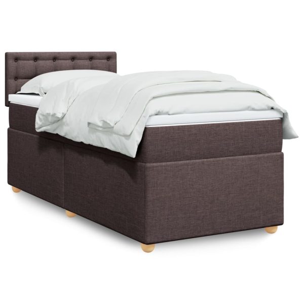 Pat box spring cu saltea, maro închis, 80×200 cm, textil