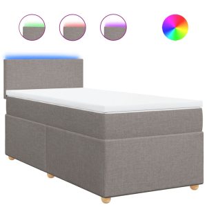 Pat box spring cu saltea, gri taupe, 90×190 cm, textil