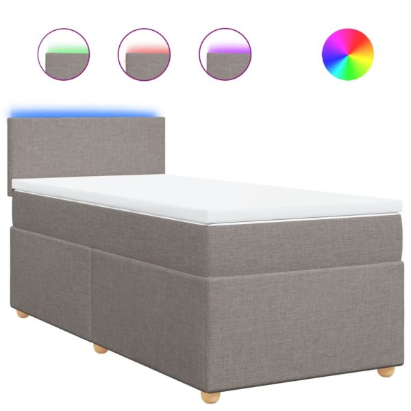 Pat box spring cu saltea, gri taupe, 90×190 cm, textil