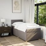 Pat box spring cu saltea, gri taupe, 90×190 cm, textil