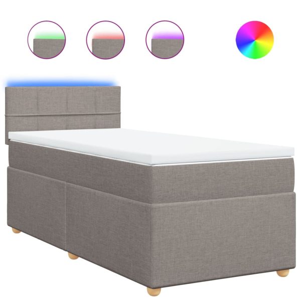 Pat box spring cu saltea, gri taupe, 90×190 cm, textil