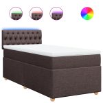 Pat box spring cu saltea, maro închis, 90×190 cm, textil