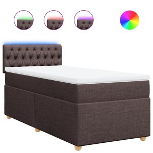 Pat box spring cu saltea, maro închis, 90×190 cm, textil