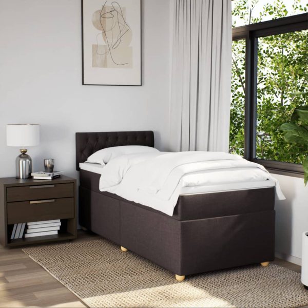 Pat box spring cu saltea, maro închis, 90×190 cm, textil