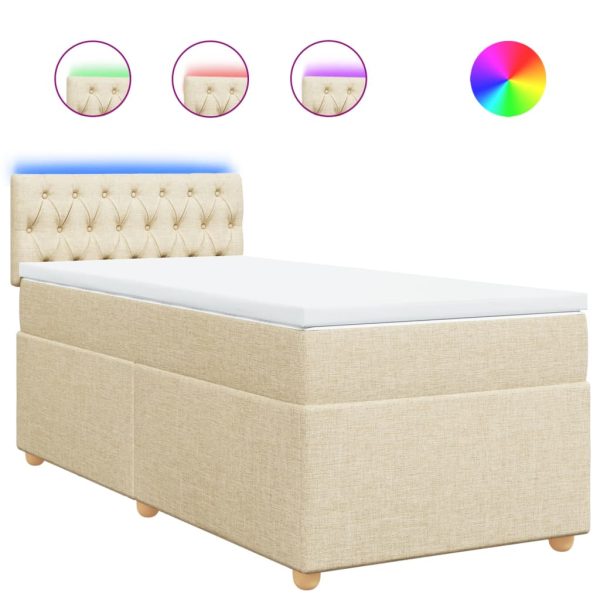 Pat box spring cu saltea, crem, 90×190 cm, textil