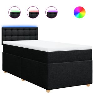 Pat box spring cu saltea, negru, 90×190 cm, textil