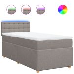 Pat box spring cu saltea, gri taupe, 90×190 cm, textil