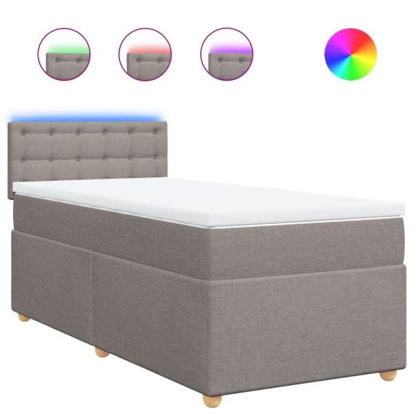 Pat box spring cu saltea, gri taupe, 90×190 cm, textil