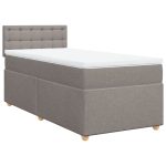 Pat box spring cu saltea, gri taupe, 90×190 cm, textil